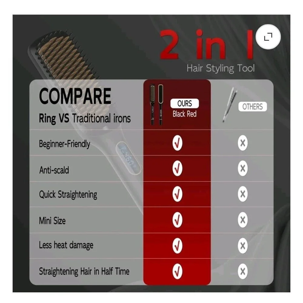 Nicebay by skimi hair straightening brush ionic ceramic LED display Black